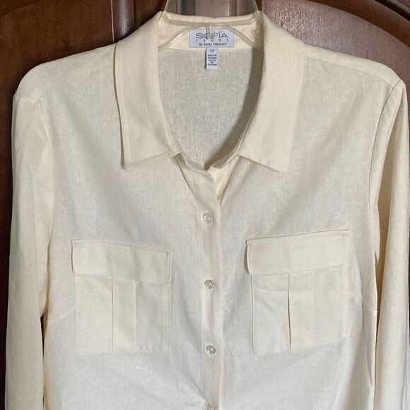 Sofia Vergara Sofia Jeans linen blend button up shirt size M - Picture 3 of 14